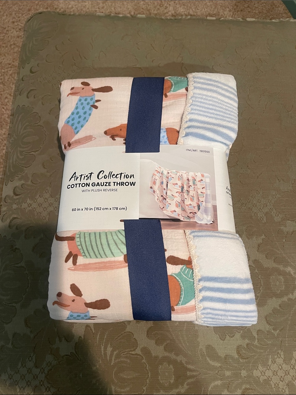 Artist Collection Cotton Gauze Dachshund Throw Blanket-60 in x 70 in-new